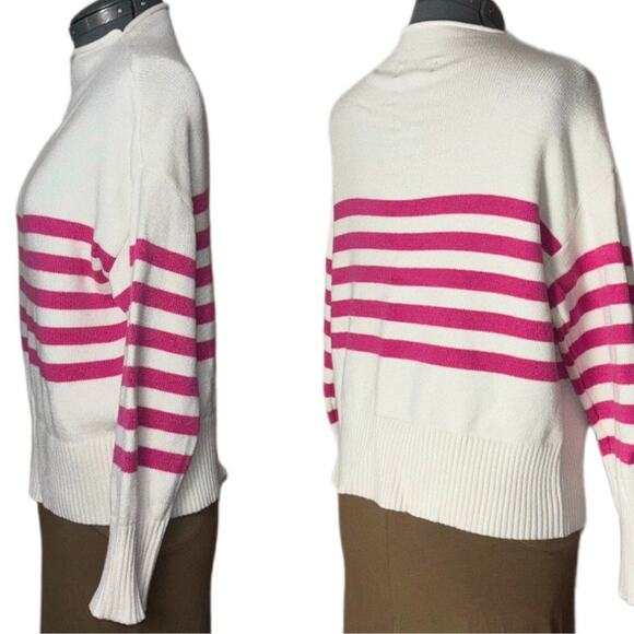 Truth by Republic Sweater Women's Size Medium Mock Neck White w/ Pink Stripes - Picture 2 of 16